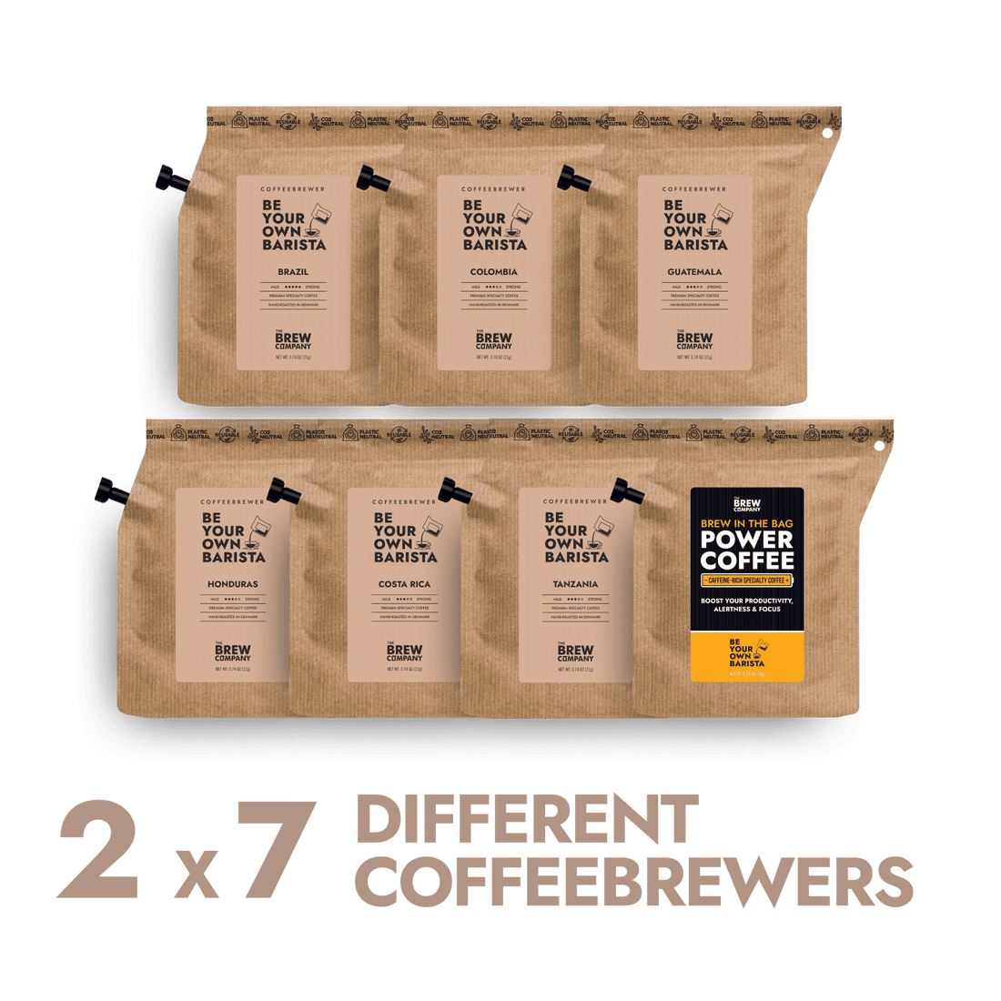 Kaffeebohnen Probierpaket mit 14 verschiedenen Single Origin Coffeebrewers aus sieben Ländern für exklusive Kaffee Weltreise