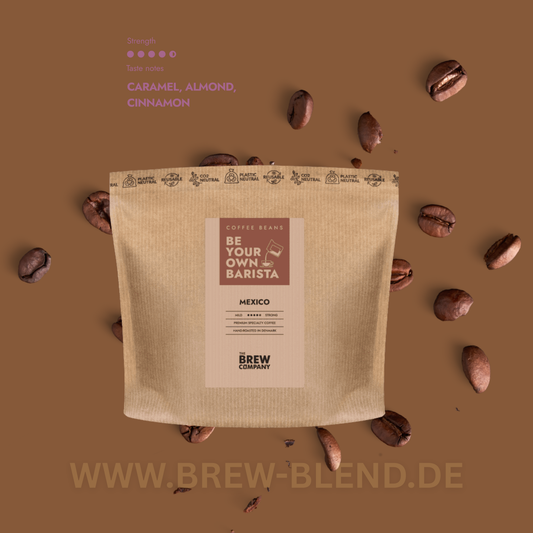 Mexico Arabica Kaffeebohnen Chiapas mit würzig-schokoladigem Aroma in nachhaltiger Verpackung